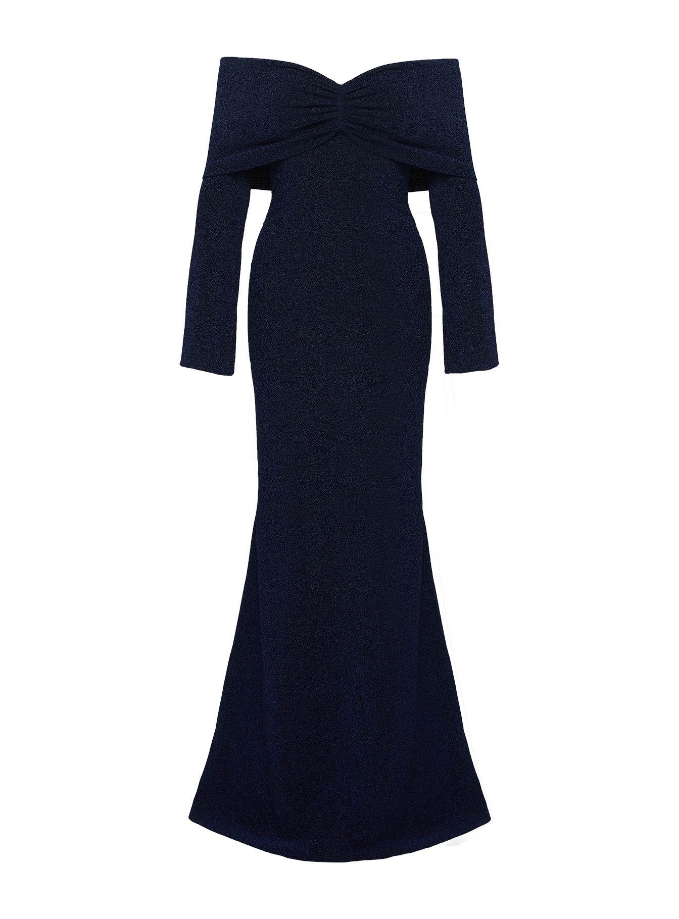 Cecilia Off The Shoulder Maxi Dress Navy Product Image