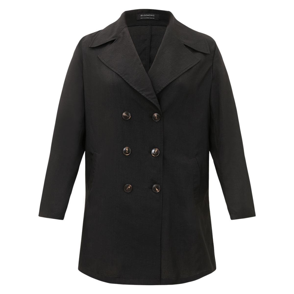 Plus Size Halloween Solid Lapel Collar Double Breasted Pocket Coat Women Black Casual Plain Ladies Everyday Winter Coats BloomChic 28/5X Product Image