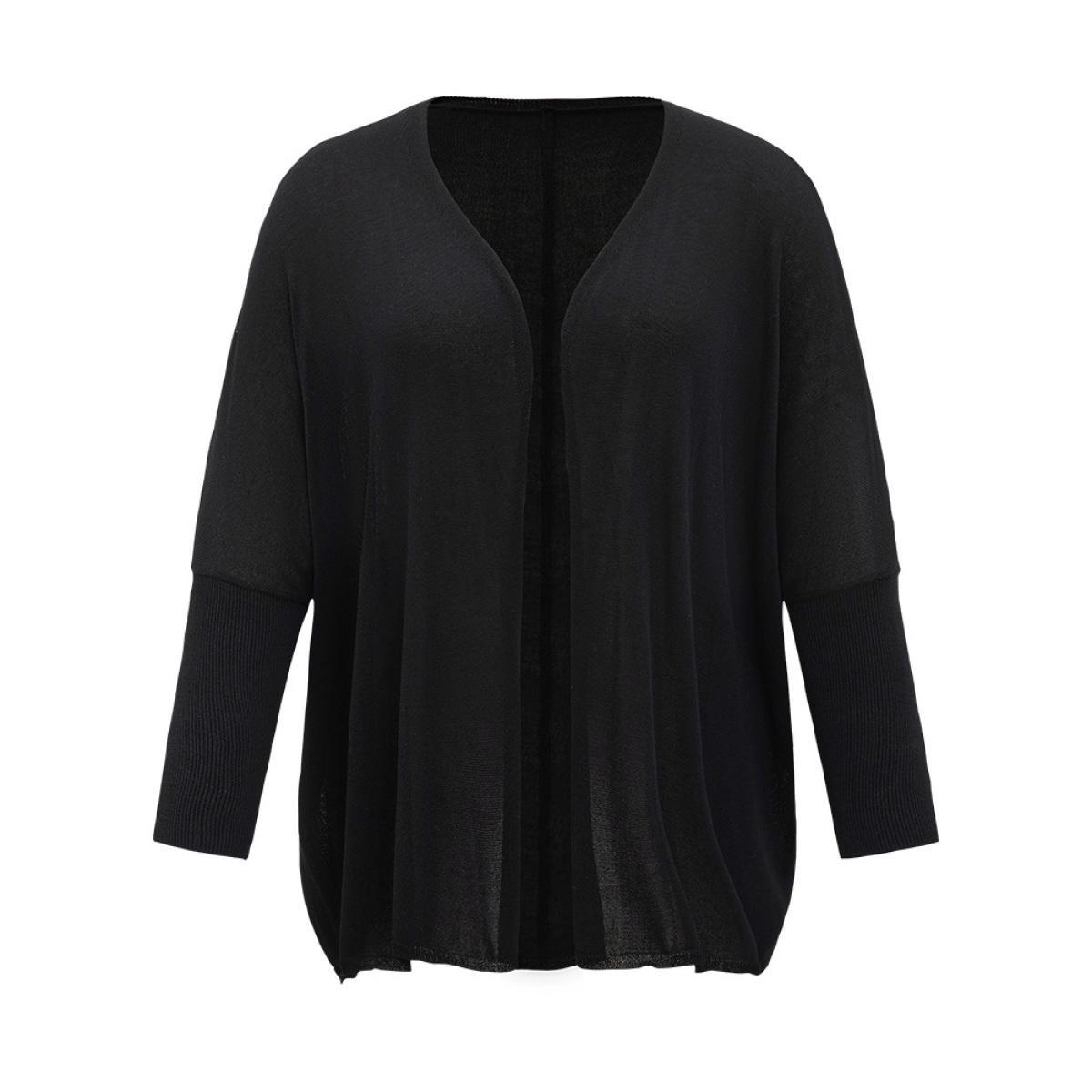Plus Size Plain Open Front Batwing Sleeve Elastic Cuffs Cardigan Black Women Casual Loose Long Sleeve Everyday Cardigans BloomChic 26/4X Product Image