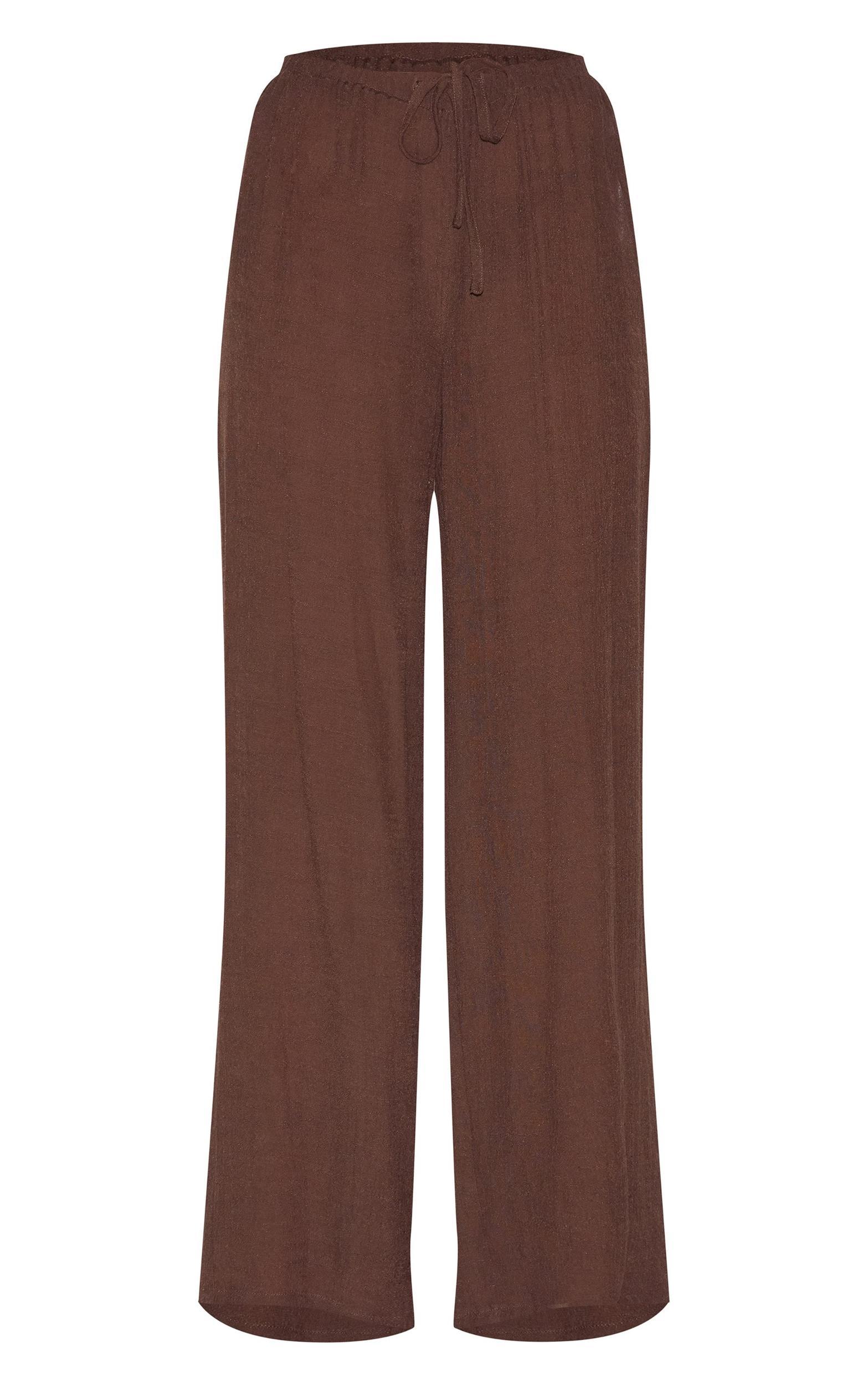 Brown Wide Leg Textured Woven Beach Pants Product Image