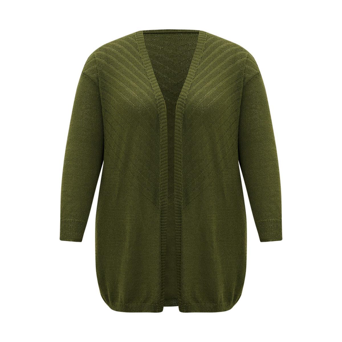 Plus Size Plain Pocket Open Front Cardigan ArmyGreen Women Casual Loose Long Sleeve Dailywear Cardigans BloomChic 28/5X Product Image
