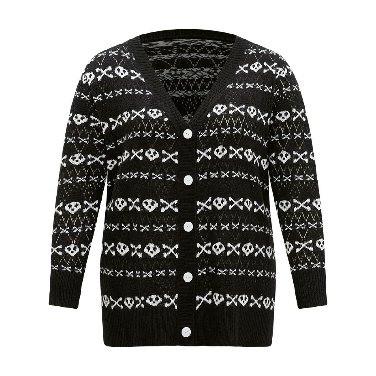 Plus Size Halloween Graphic Striped Button Up Cardigan Black Women Casual Loose Long Sleeve Festival-Halloween Cardigans BloomChic 10/M Product Image