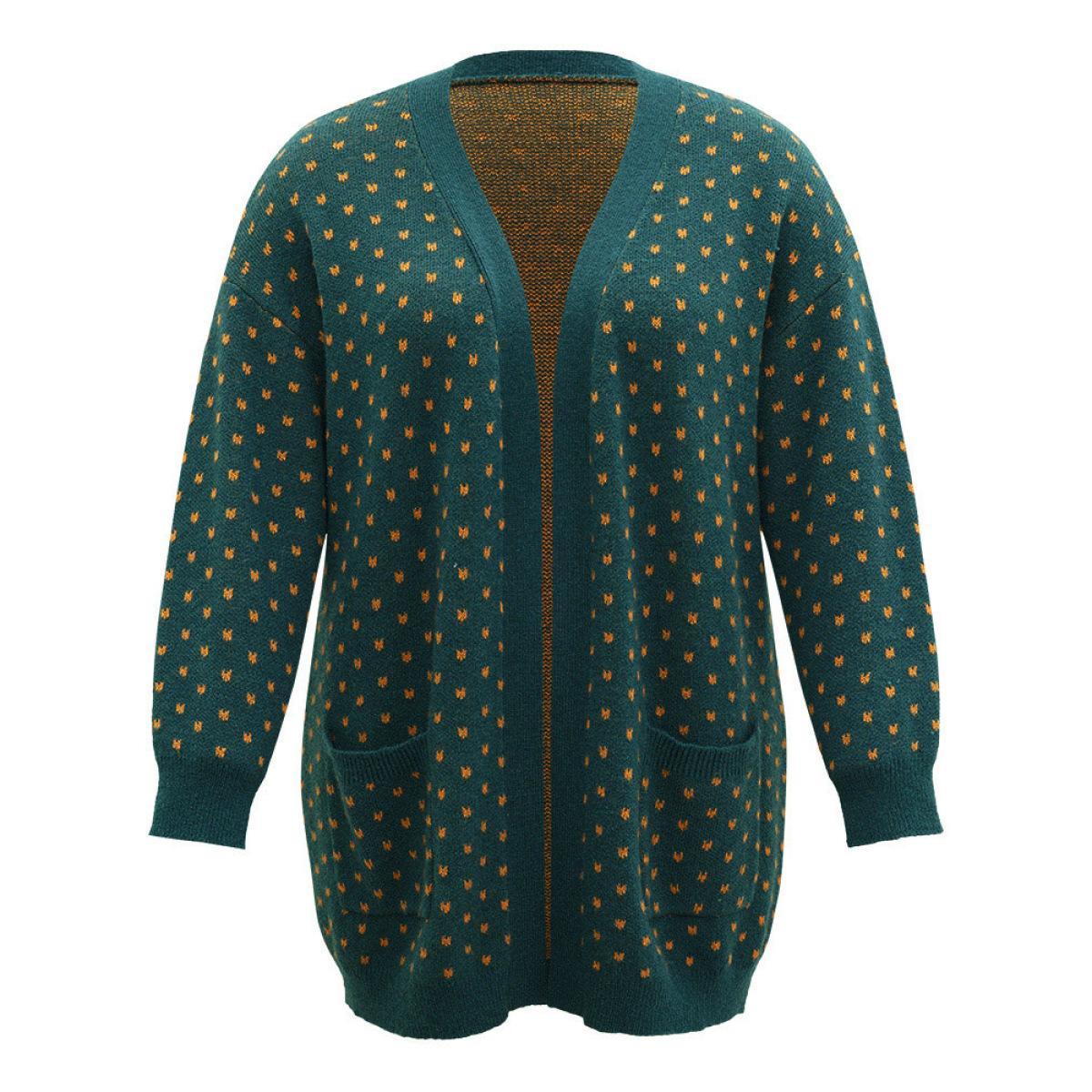 Plus Size Anti-Pilling Geometric Pocket Open Front Cardigan Cyan Women Casual Loose Long Sleeve Everyday Cardigans BloomChic 28/5X Product Image