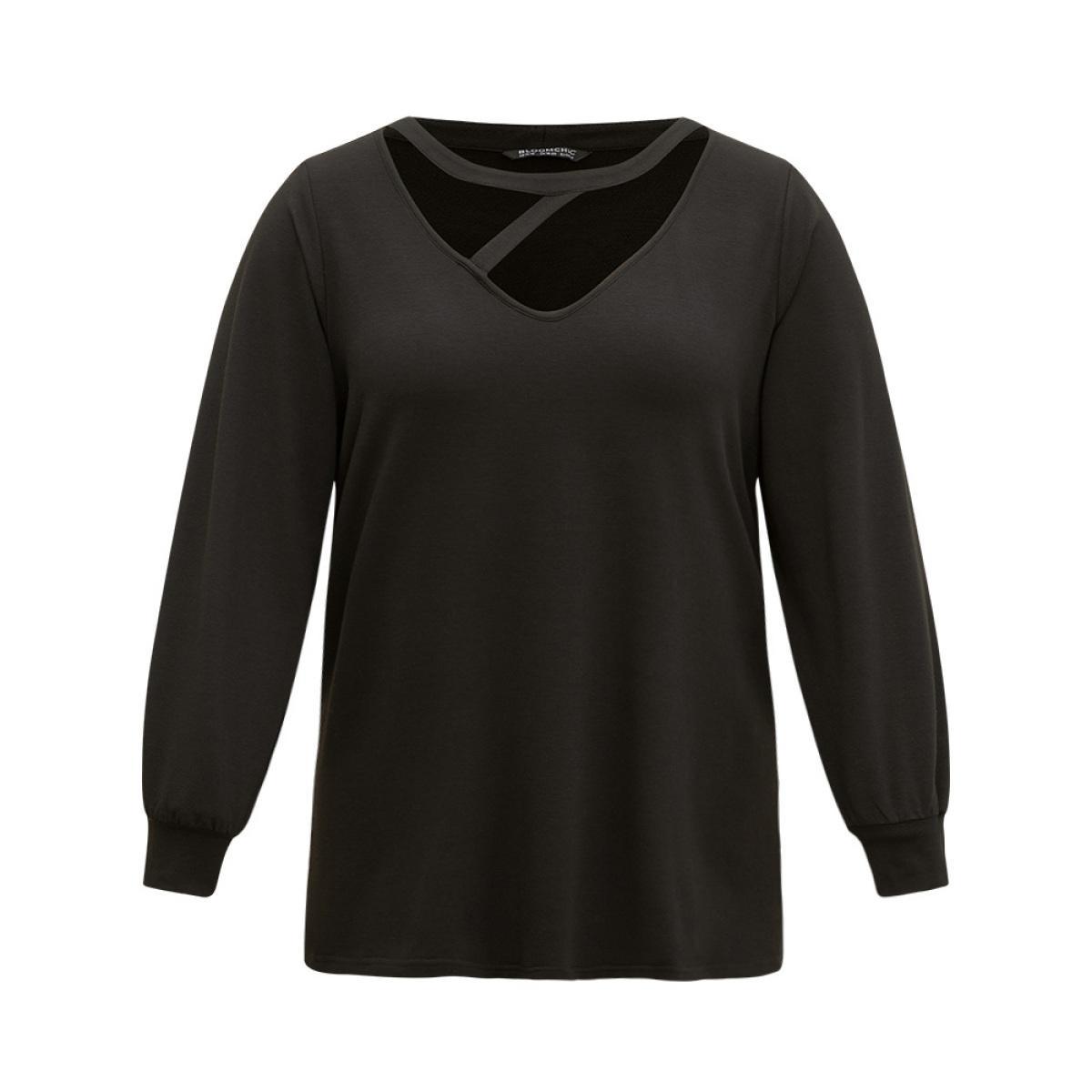 Plus Size Solid Cut Out Sweatshirt Women Black Casual Plain Keyhole Cut-Out Dailywear Sweatshirts BloomChic 28/5X Product Image