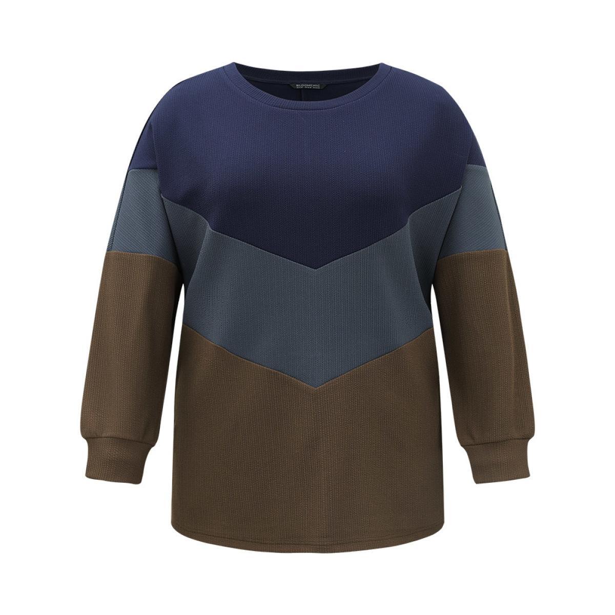 Plus Size Colorblock Rib Knit Drop Shoulder Sweatshirt Women Multicolor Casual Contrast Round Neck Dailywear Sweatshirts BloomChic 22-24/3X Product Image