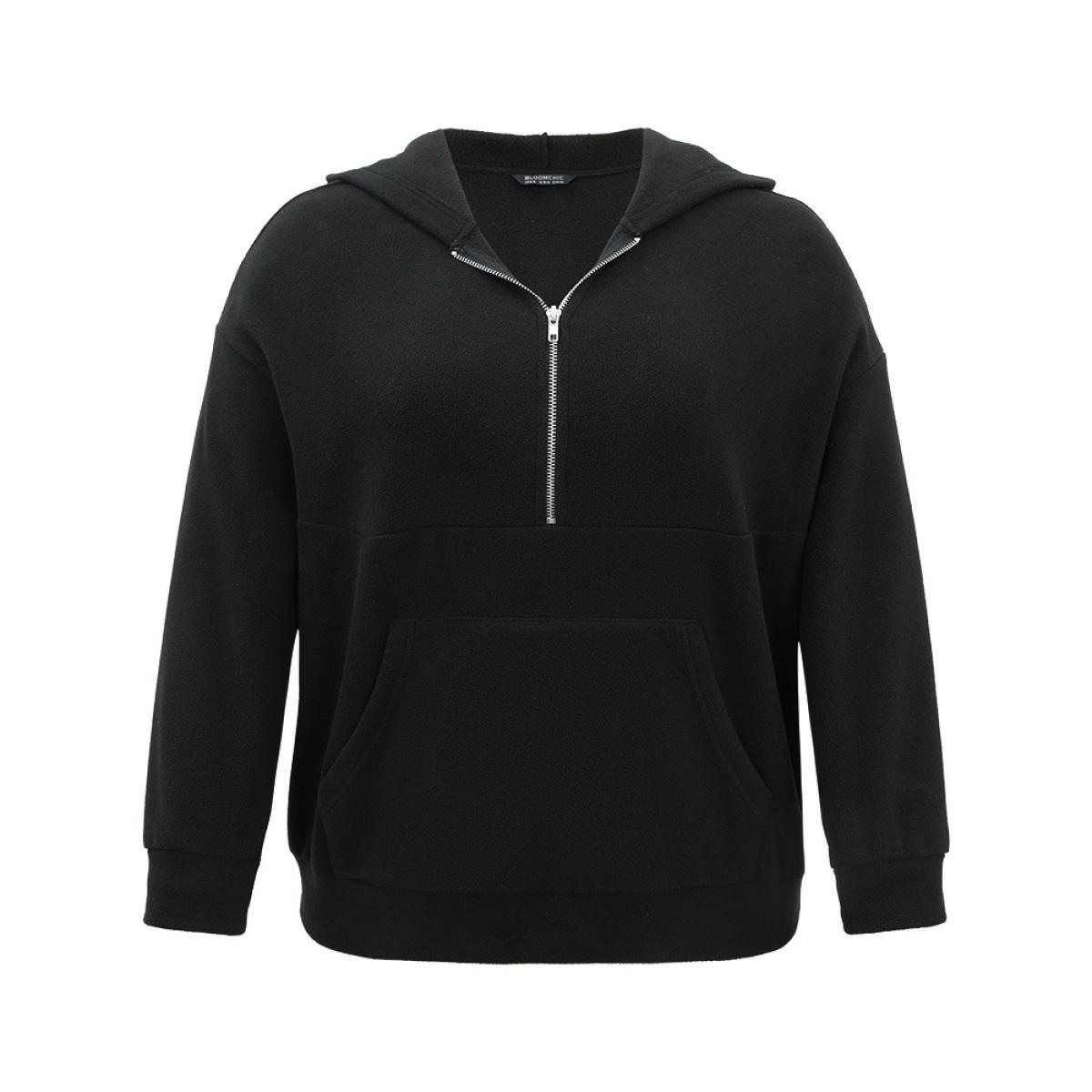 Plus Size Colorblock Contrast O Ring Zipper Sweatshirt Women Black Casual Rib Knit Open Front Dailywear Sweatshirts BloomChic 12/L Product Image