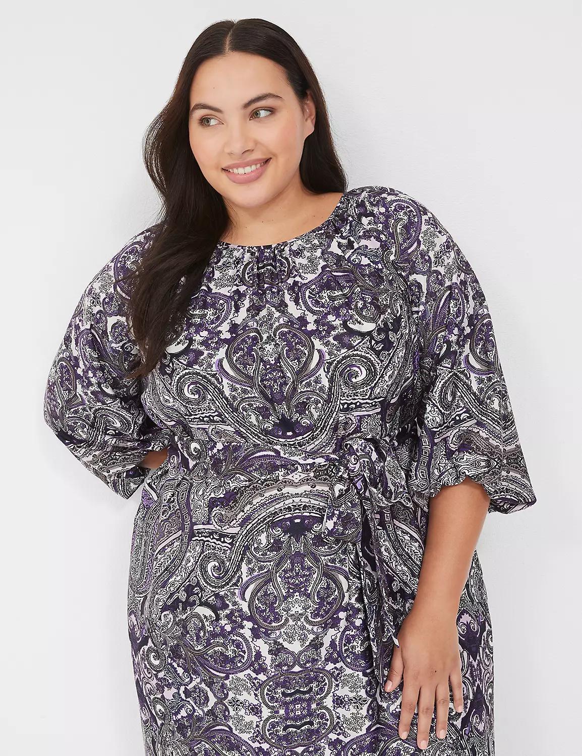 3/4-Sleeve Belted Maxi Dress Product Image