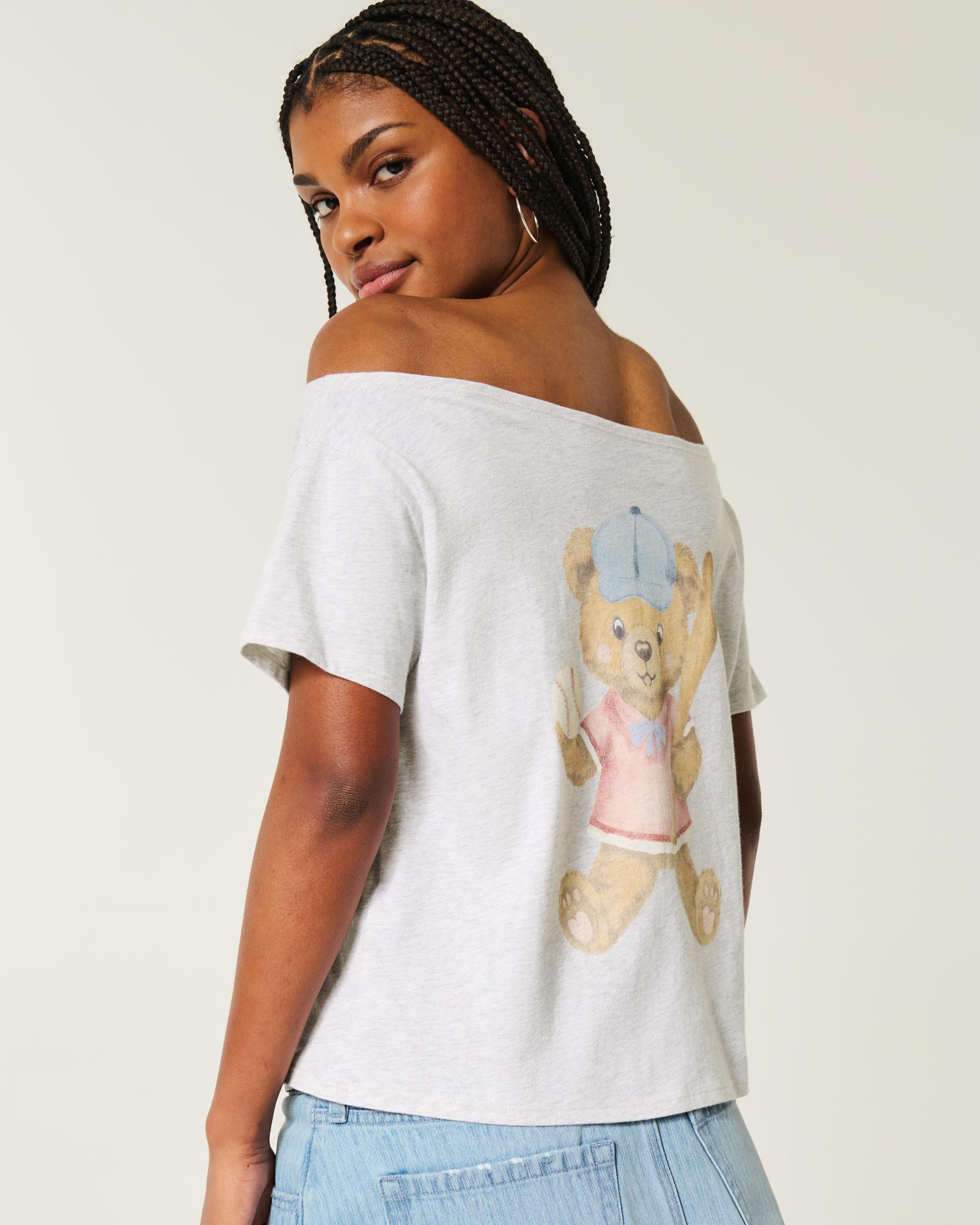 Easy Off-the-Shoulder Baseball Graphic Tee Product Image