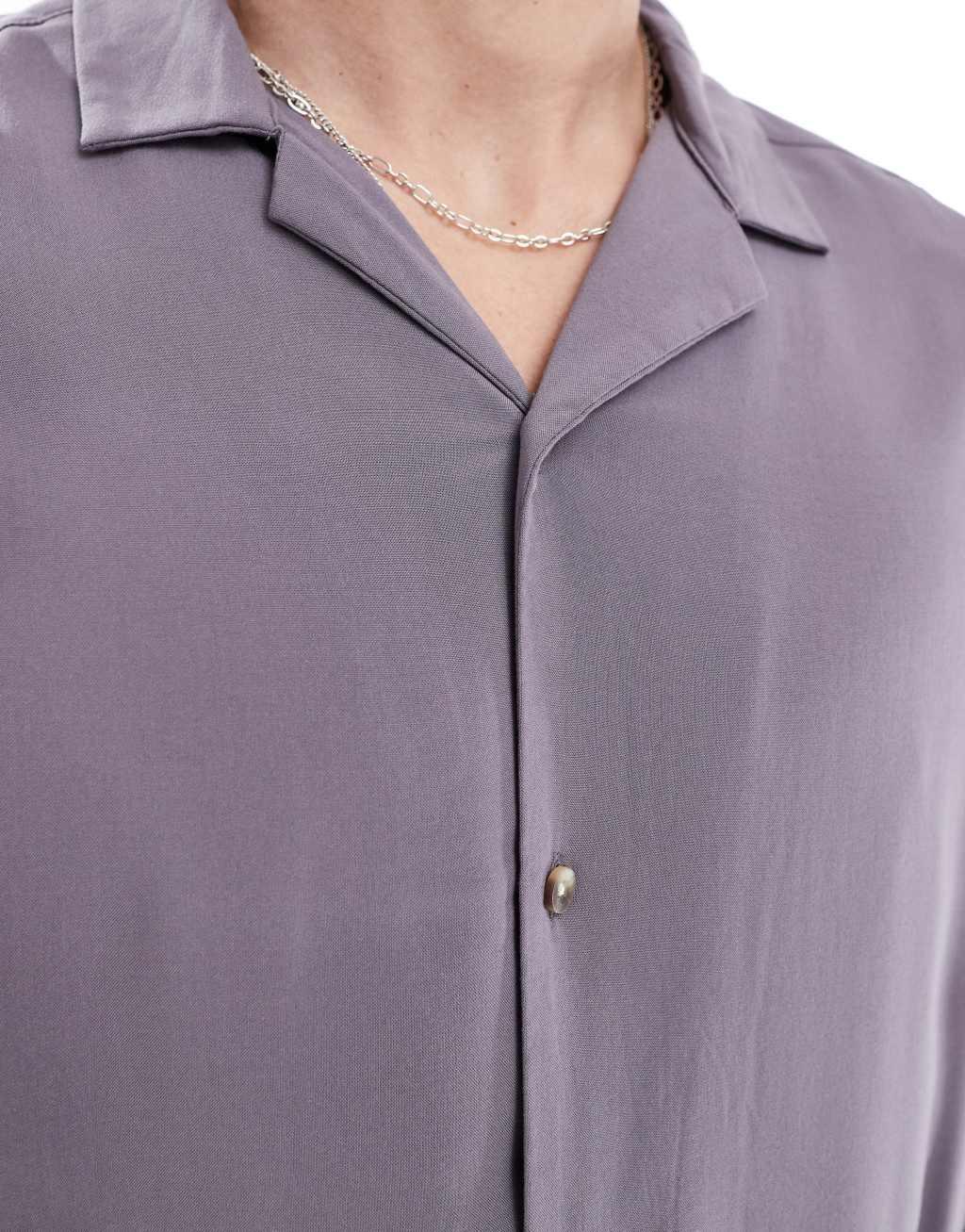 ASOS DESIGN 90s oversized revere collar viscose shirt in slate gray Product Image