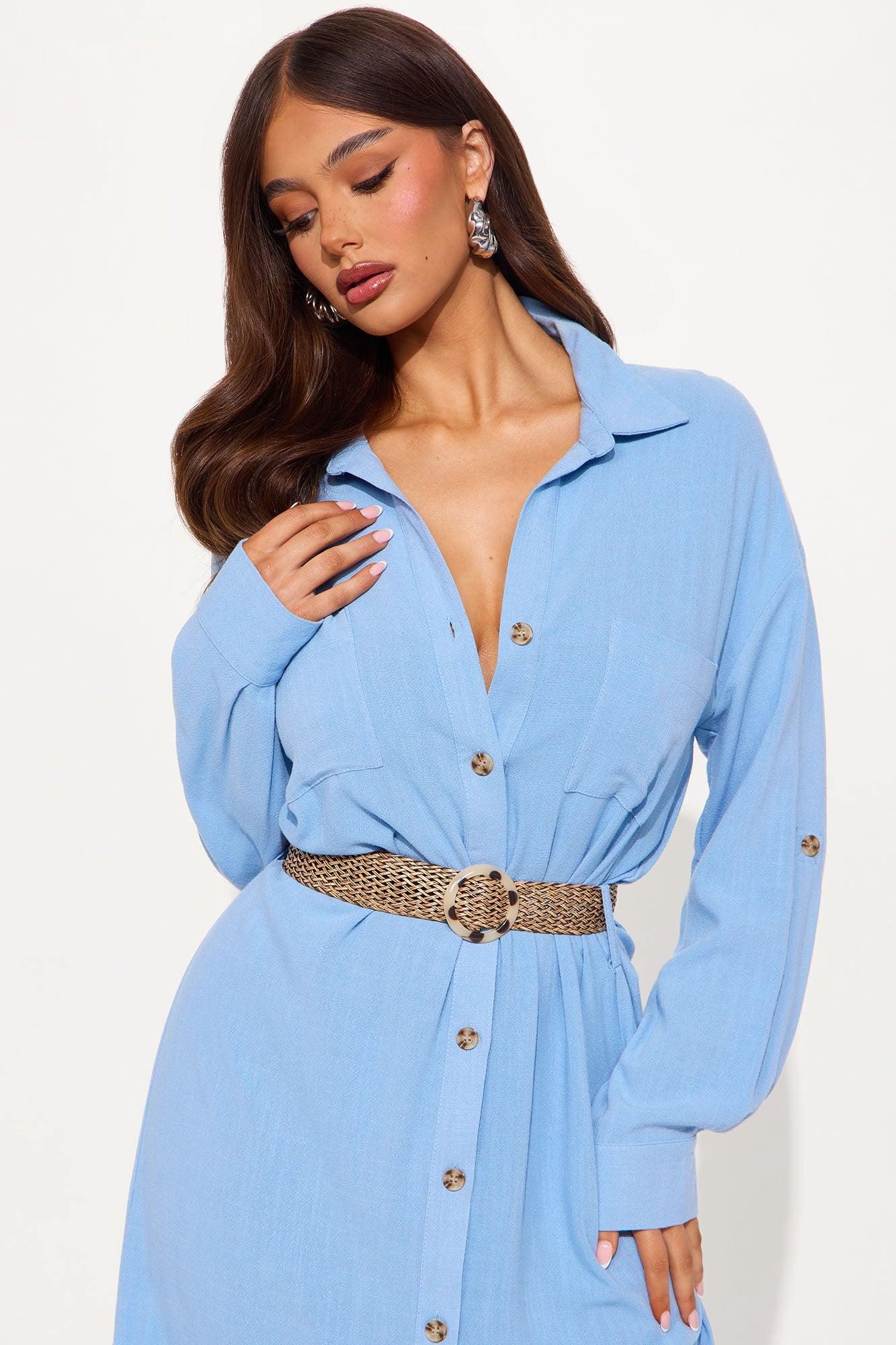 Lisa Linen Maxi Shirt Dress - Blue Product Image