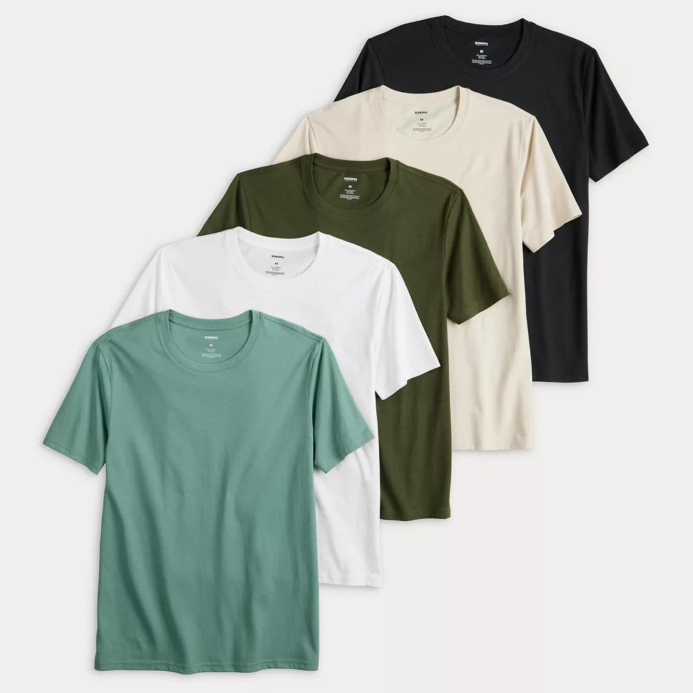 Men's Sonoma Goods For Life® Supersoft 5-Pack Crewneck Tees, Size: XL, Oliveneutral Teampack Product Image