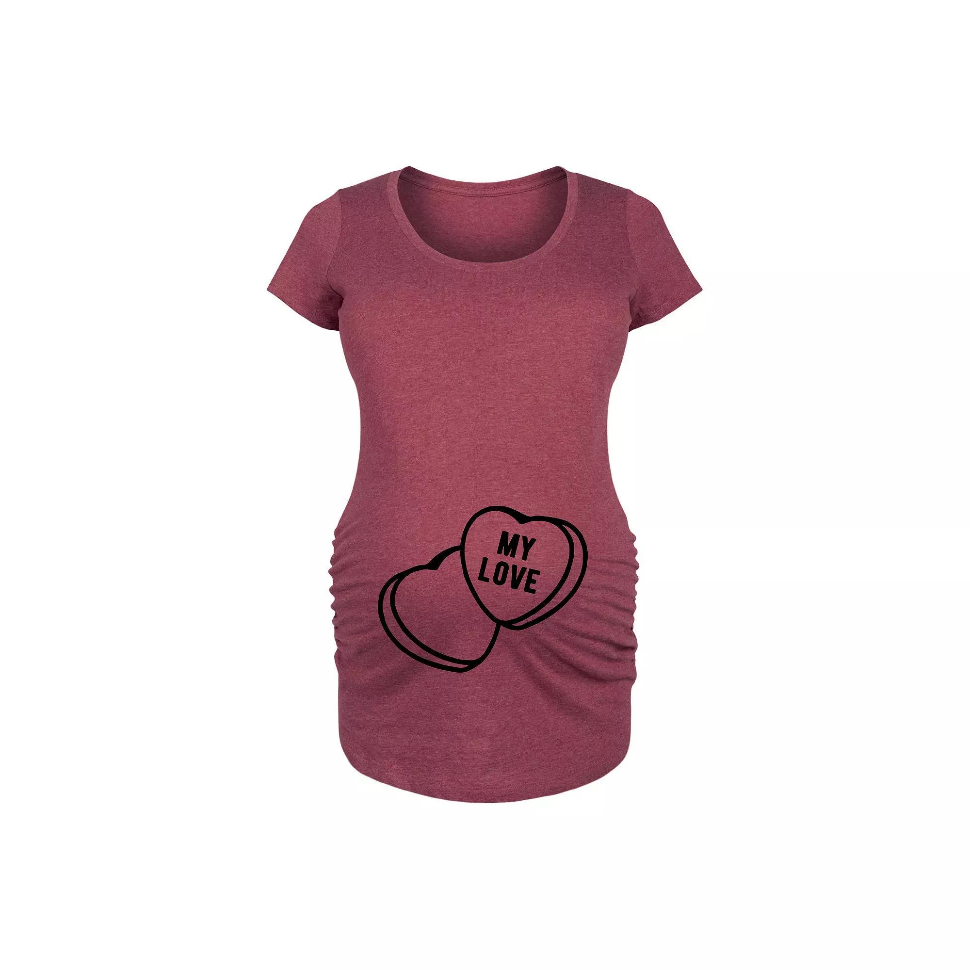 Maternity Heart EKG Graphic Tee, Womens Grey Dark Red Product Image