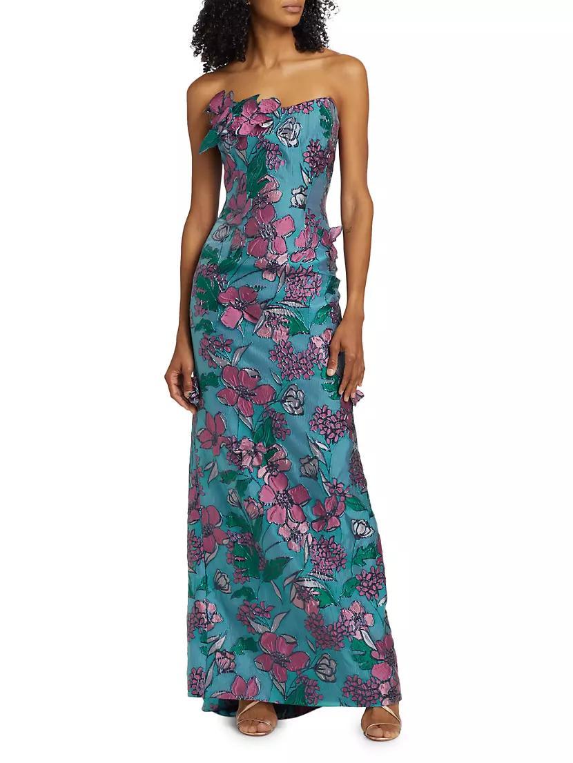 Appliquéd Floral Brocade A-Line Gown Product Image