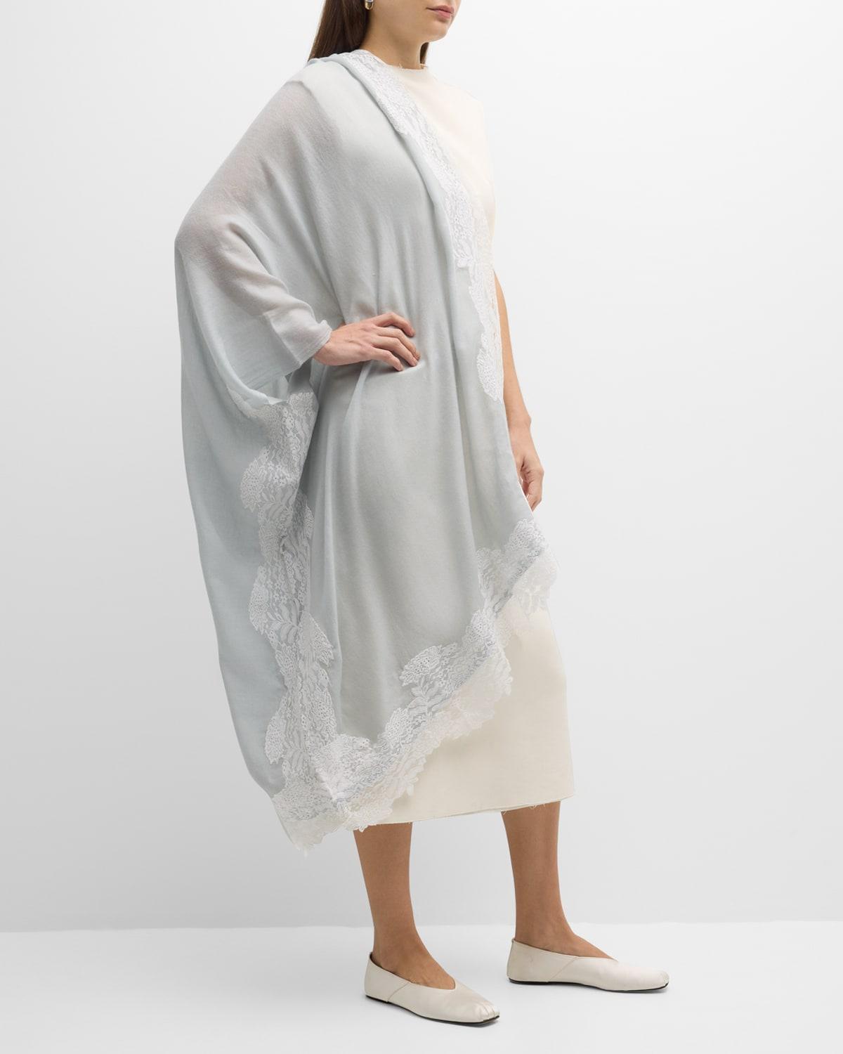 Gray Lace Trim Cashmere & Silk Evening Wrap Product Image