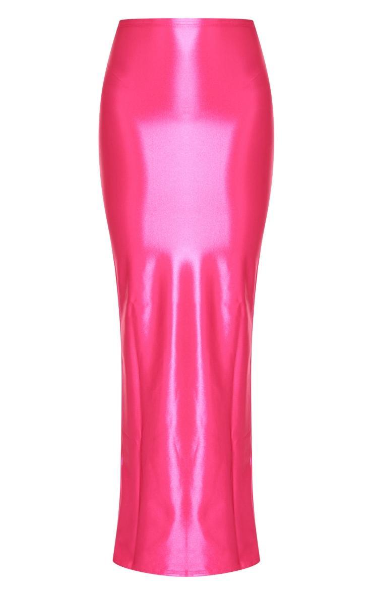 Hot Pink Stretch Satin Split Side Maxi Skirt Product Image