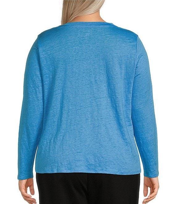 Eileen Fisher Plus Linen Jersey Round Neck Long Sleeve Top Product Image