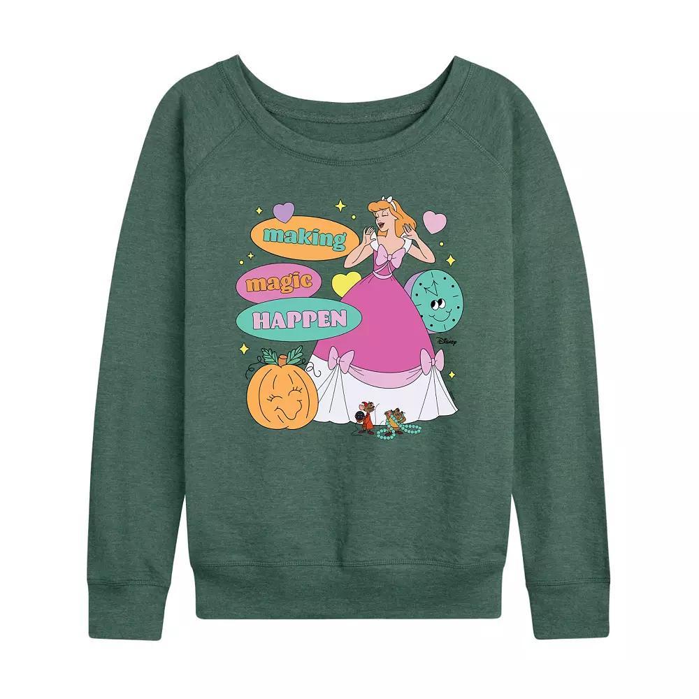 Disneys Cinderella Womens Making Magic Happen French Terry Long Sleeve Tee, Girls Grey Juniper Product Image