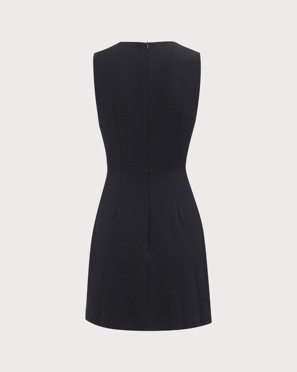 Women's Black V-Neck Sleeveless Mini Dress Female Product Image