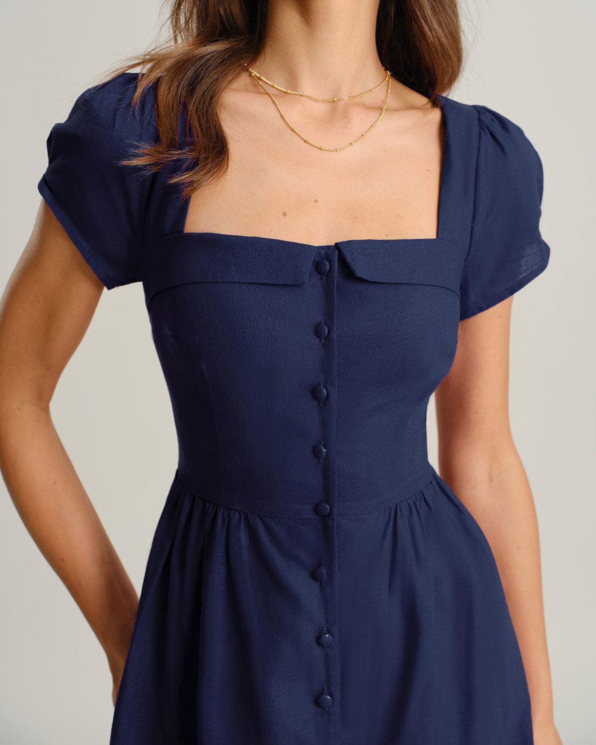 Wine Red Square Neck A-Line Midi Dress Product Image