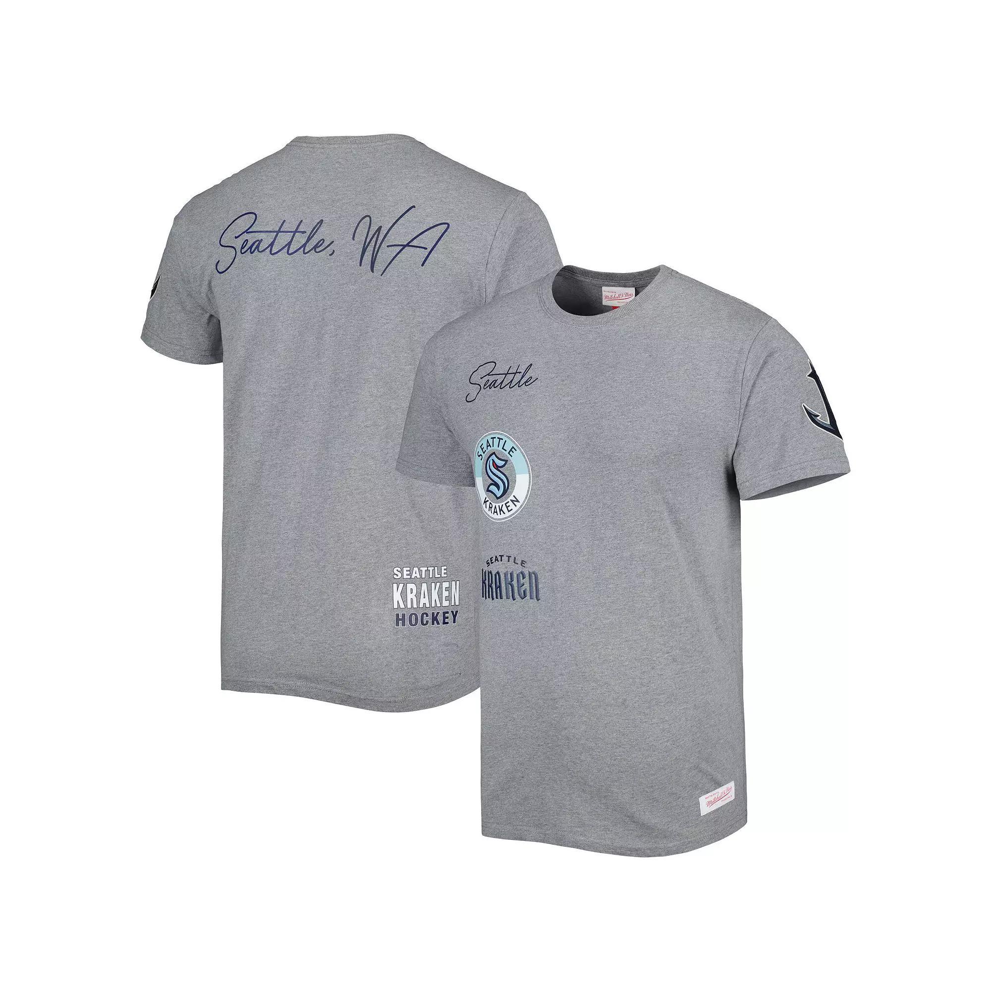 Men's Mitchell & Ness Heather Gray Seattle Kraken City Collection T-Shirt, Size: Medium, Krk Grey Product Image