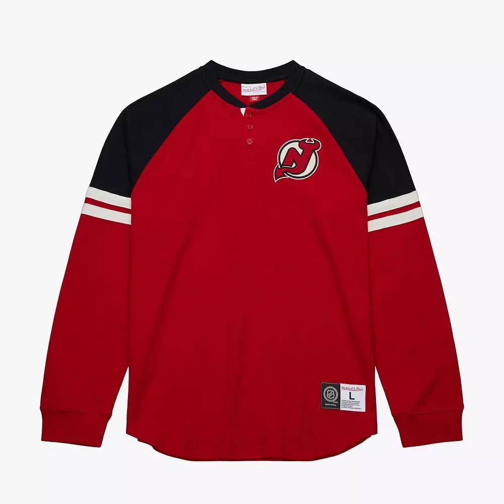 Men's Mitchell & Ness  Red New Jersey Devils Thermal Henley Long Sleeve T-Shirt, Size: Medium, Nhl Red Product Image