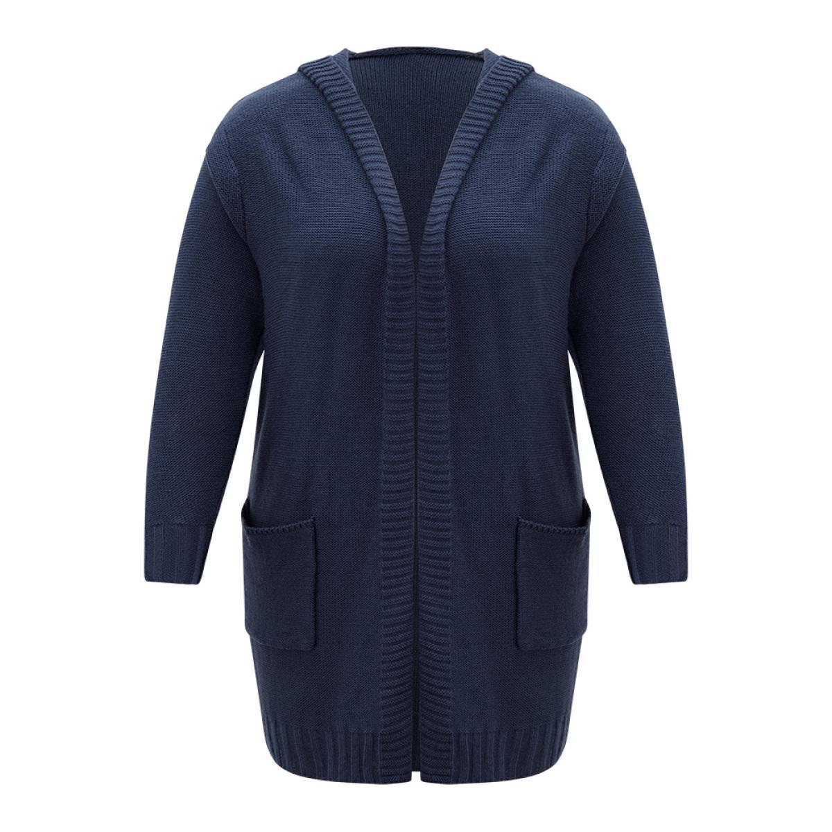 Plus Size Plain Texture Pocket Hooded Cardigan Aegean Women Casual Loose Long Sleeve Dailywear Cardigans BloomChic 12/L Product Image