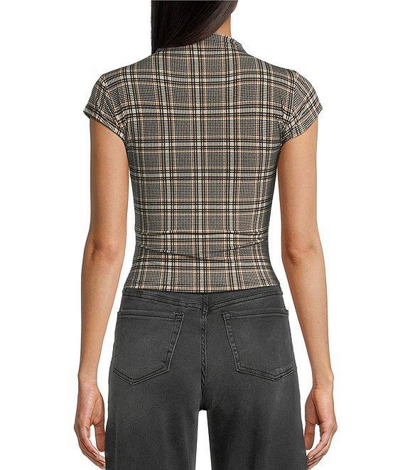 Blu Pepper Plaid Mock Neck Short Sleeve Top Product Image