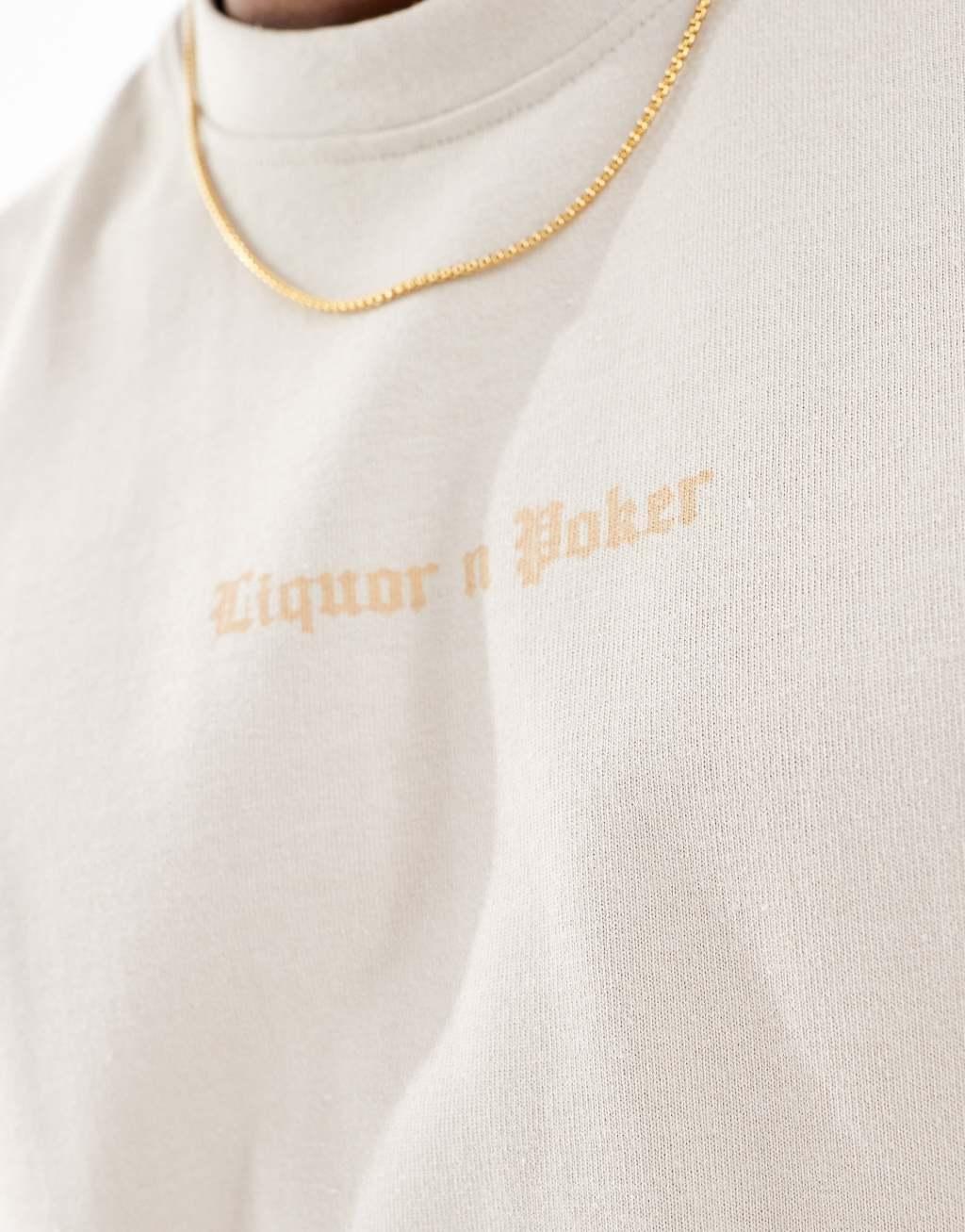 Liquor N Poker oversized t-shirt with eternal paradise back print in beige Product Image