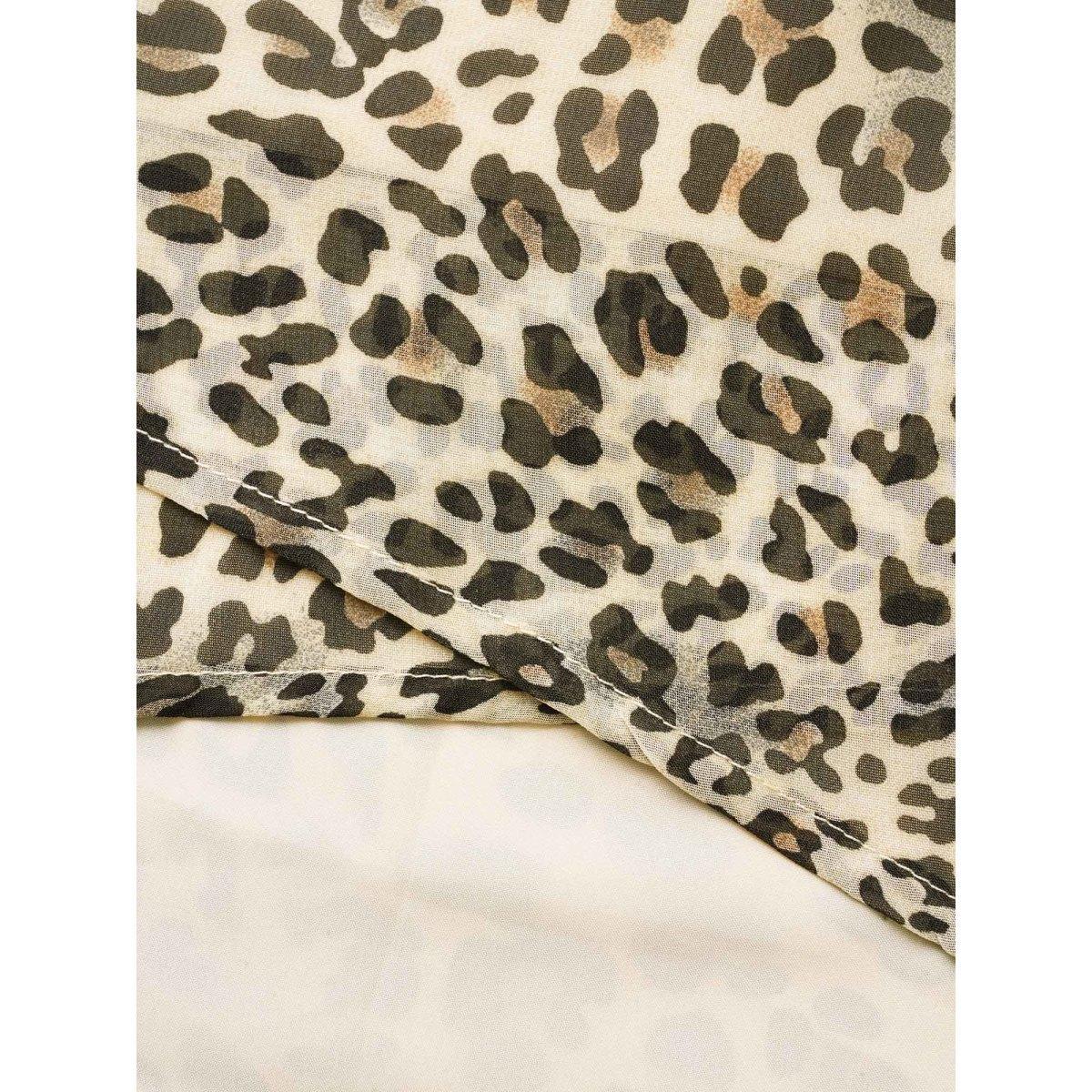 Plus Size Tan Leopard Print Asymmetrical Hem Lantern Sleeve Blouse Women Elegant Long Sleeve V-neck Everyday Blouses BloomChic 18-20/2X Product Image