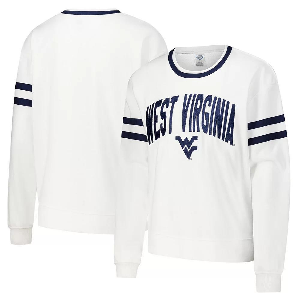 Women's Concepts Sport  White West Virginia Mountaineers Borough French Terry Arch Over Long Sleeve T-Shirt, Size: XL Product Image