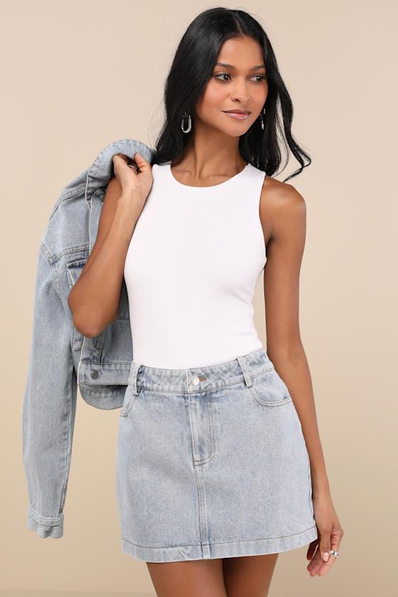 Adaya Light Wash Denim High-Rise Micro Mini Skirt Product Image