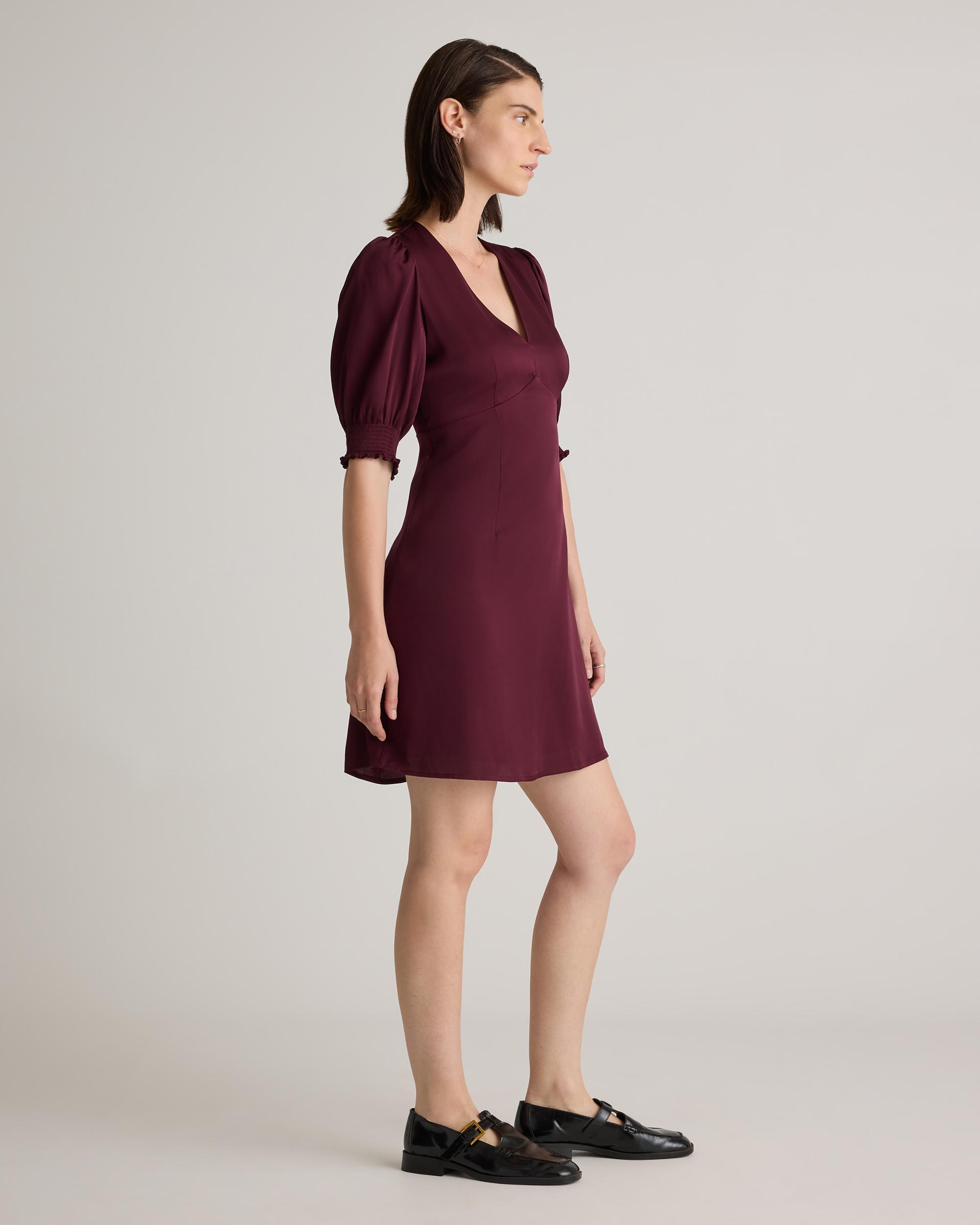 Quince | Women's Washable Stretch Silk Puff Sleeve Mini Dress Mulberry Silk Product Image