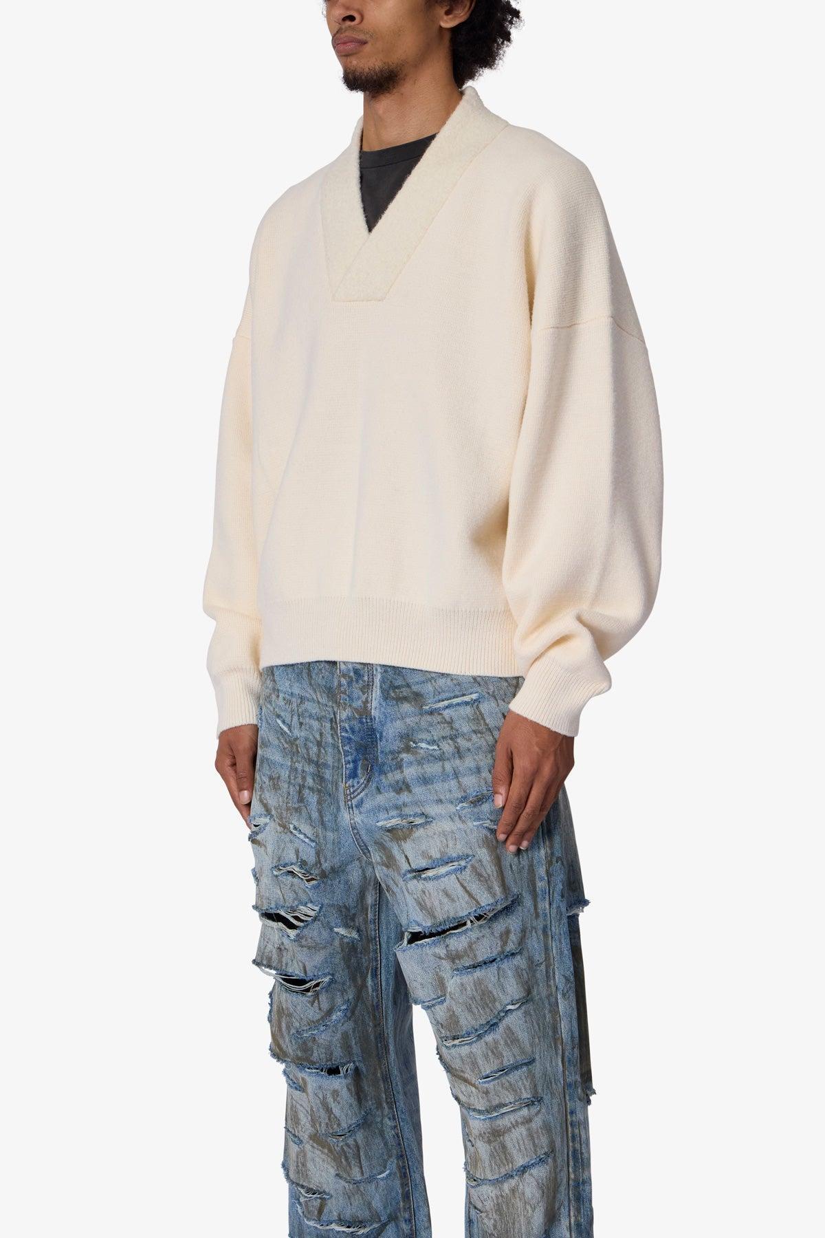 Crew V Neck Sweater - Cream Product Image