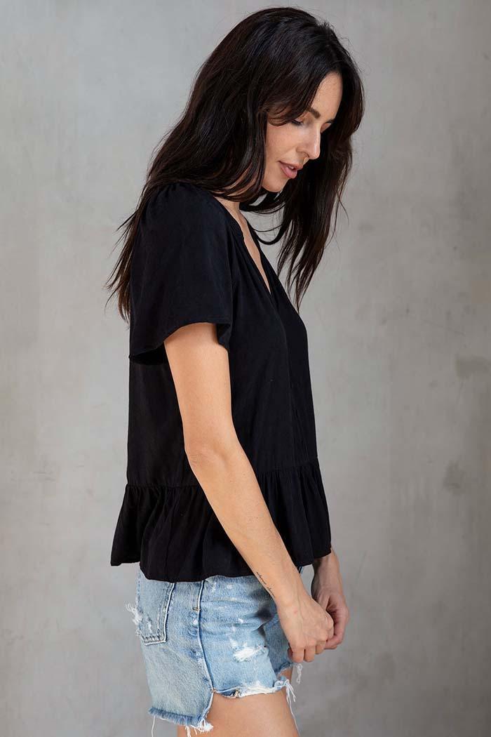 Jacquard Flutter Sleeve Peplum Blouse Product Image