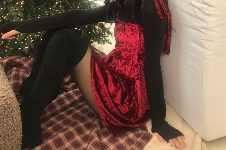 Spaghetti Strap Velvet Mini Dress Product Image