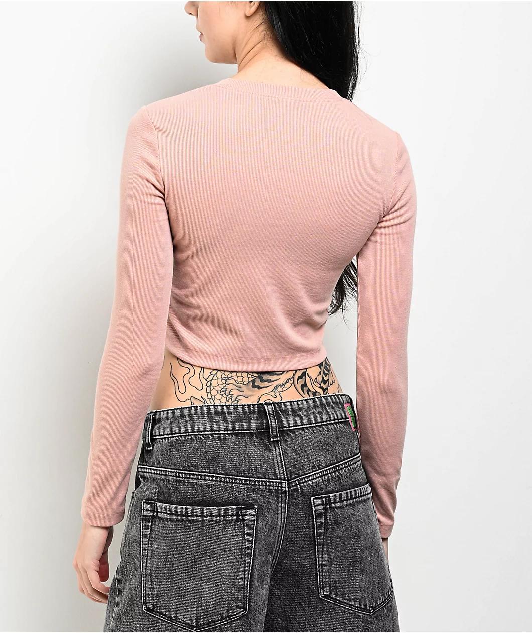 SWIXXZ Dark Castles Pink Long Sleeve Crop T-Shirt Product Image