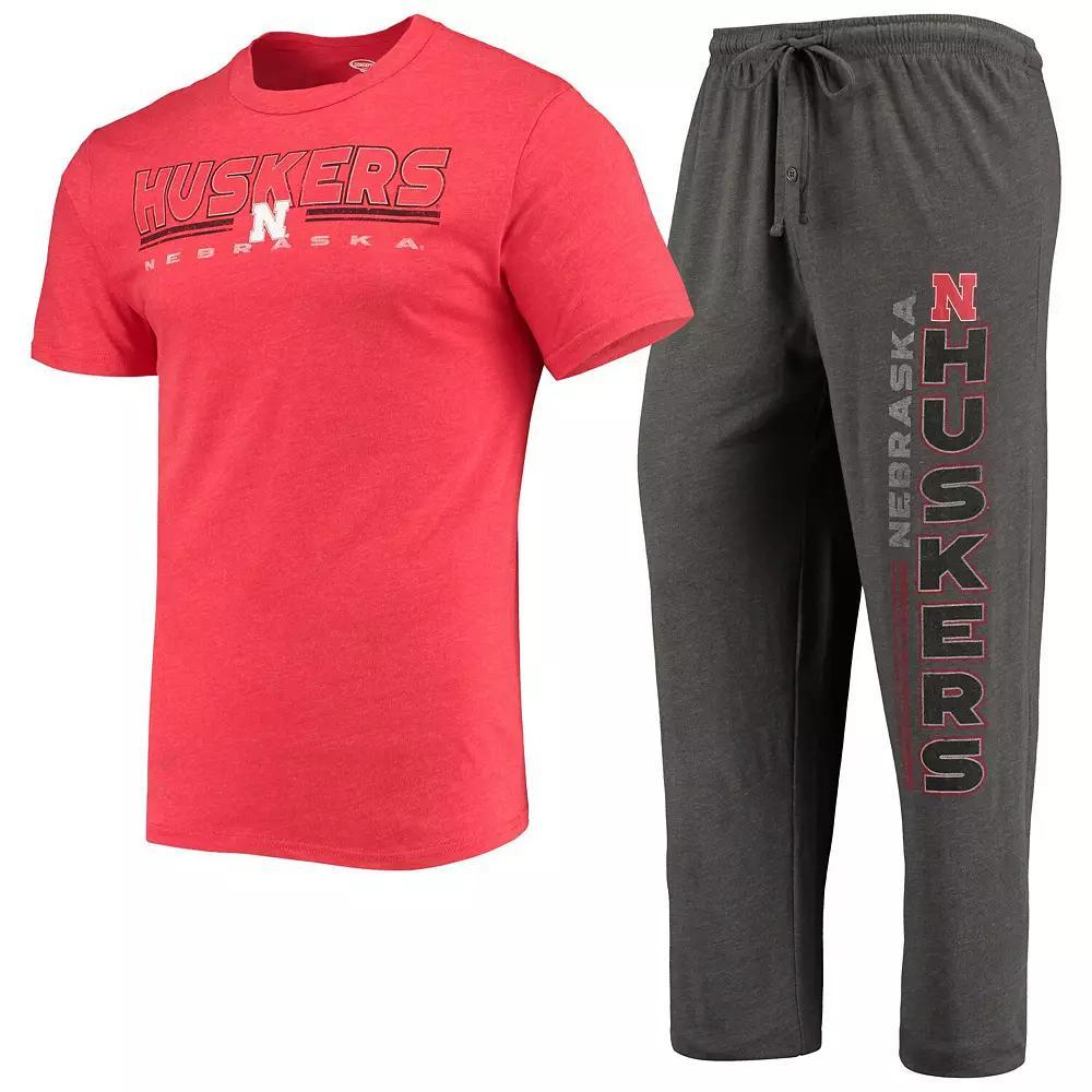 Men's Concepts Sport Heathered Charcoal/Scarlet Nebraska Huskers Meter T-Shirt & Pants Sleep Set, Size: Small Product Image