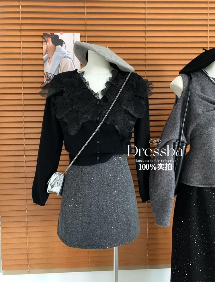 High Waist Glitter Mini A-Line Skirt Product Image