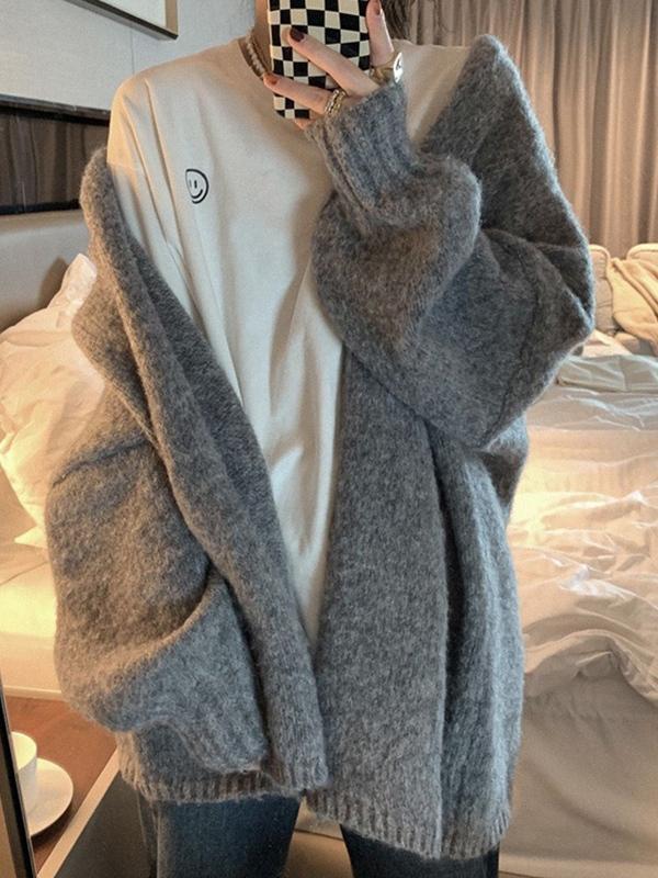 Solid Loose Knit Cardigan Product Image