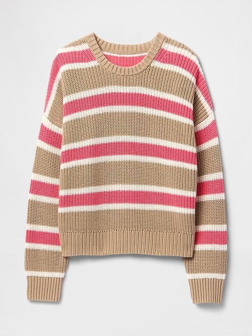 100% Cotton Shaker-Stitch Crewneck Sweater Product Image