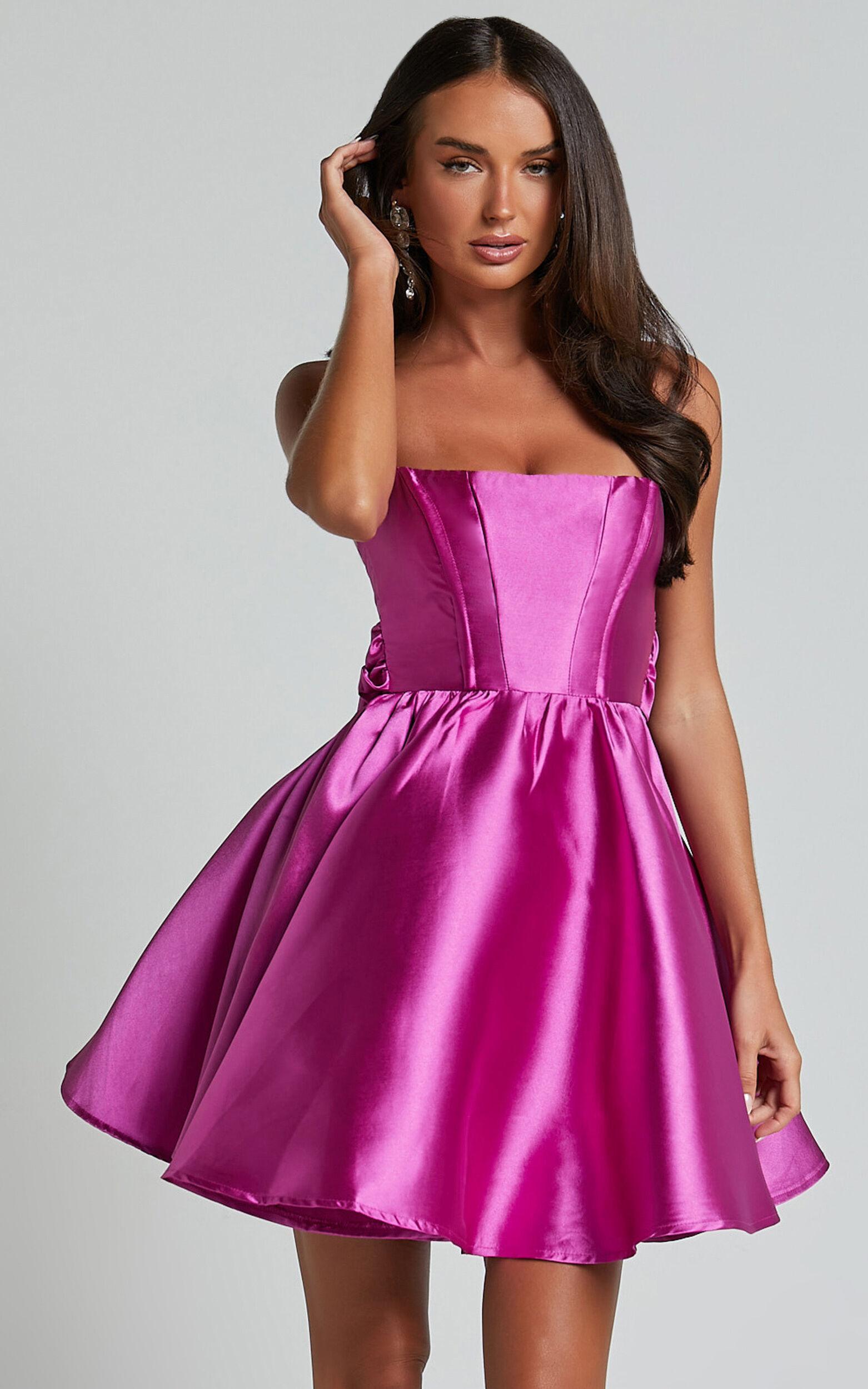 Alyssa Mini Dress - Strappy Straight Neck With Tie Back Dress in Pink Product Image