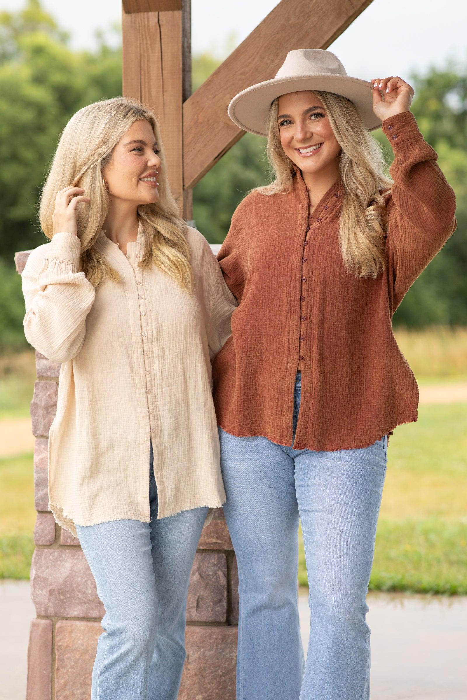 Gauze Button Down Woven Top Product Image