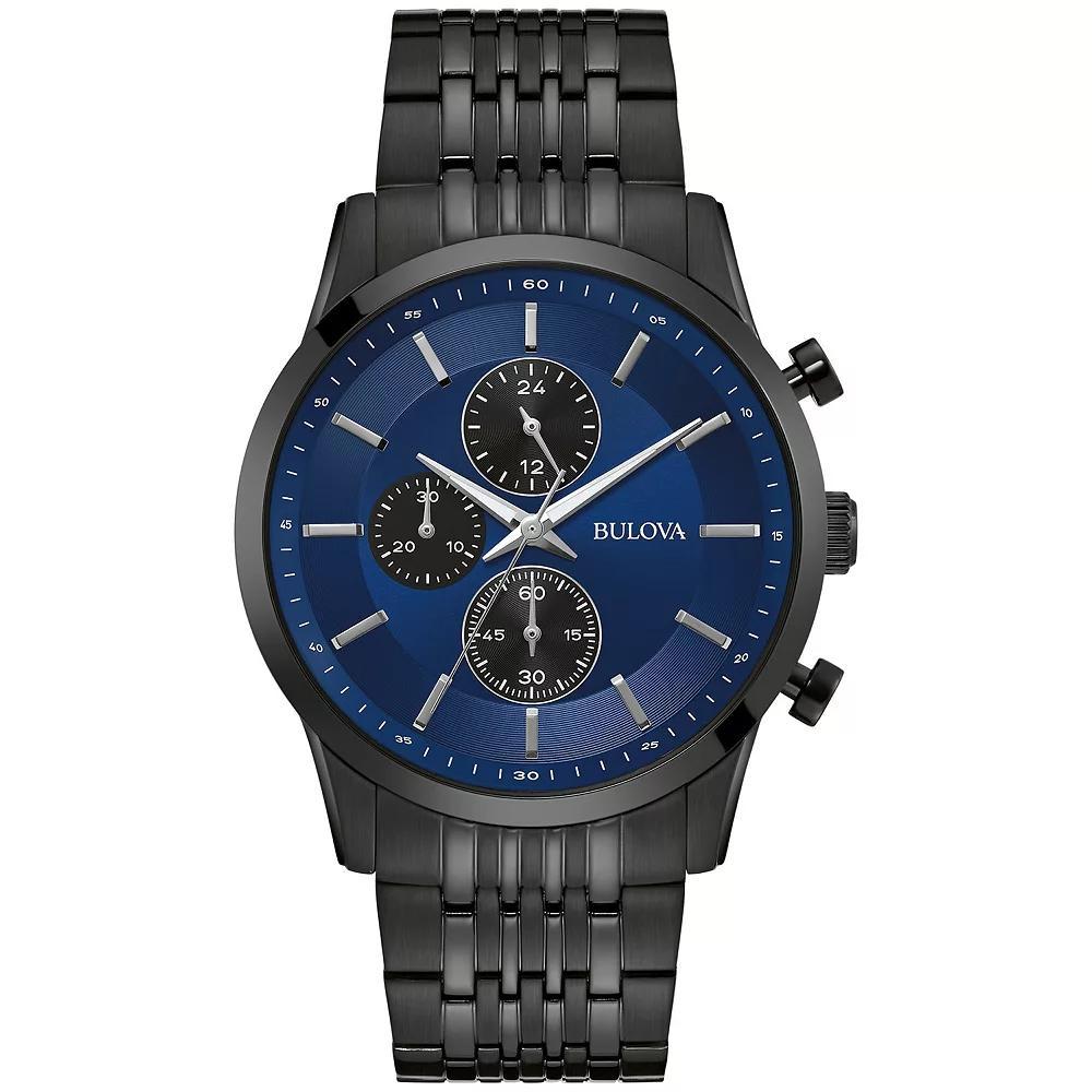 Bulova Mens Classic Black Ion-Plated Stainless Steel Blue Chronograph Dial Bracelet Watch - 98A300 Product Image