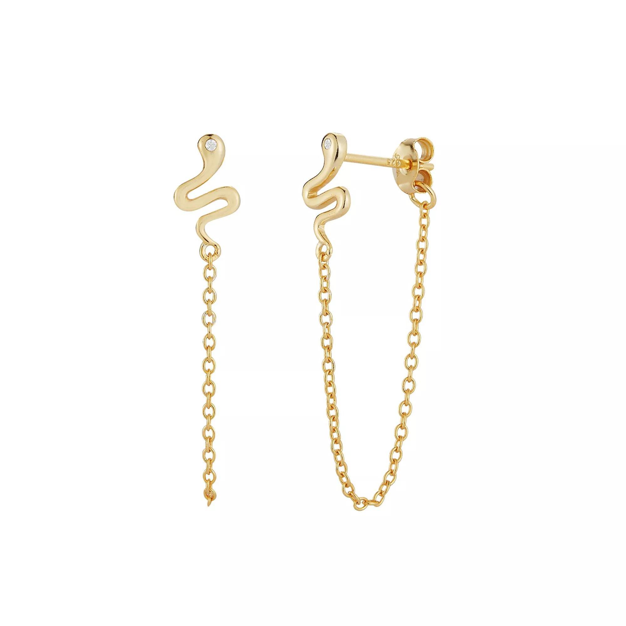 Sunkissed Sterling Cubic Zirconia Snake Chain Drop Stud Earrings, Women's, Gold Tone Product Image