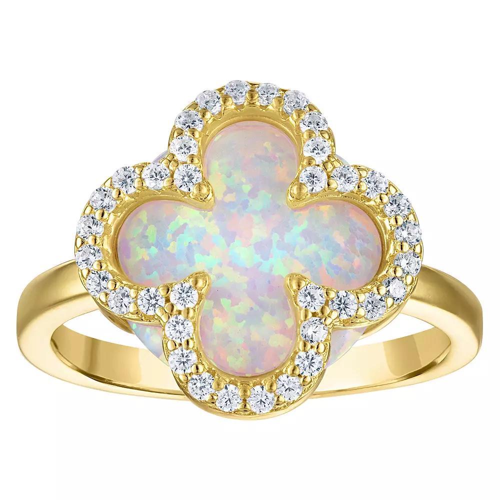 Designs by Gioelli Gold Over Silver Gemstone Clover Ring, Womens Created White Product Image
