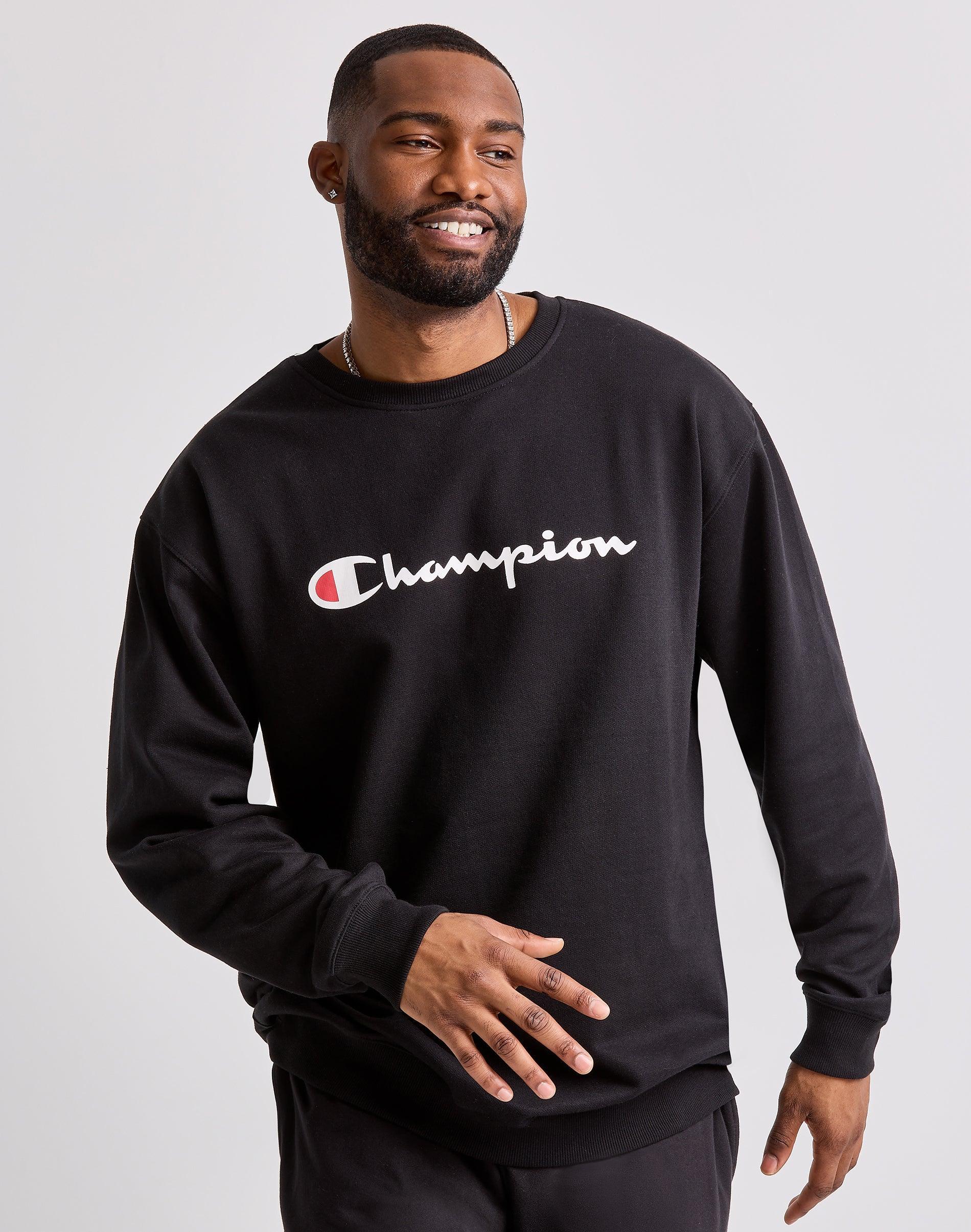 Mens Champion Powerblend Crewneck Sweatshirt, Script Logo (Big & Tall) Navy LT Product Image