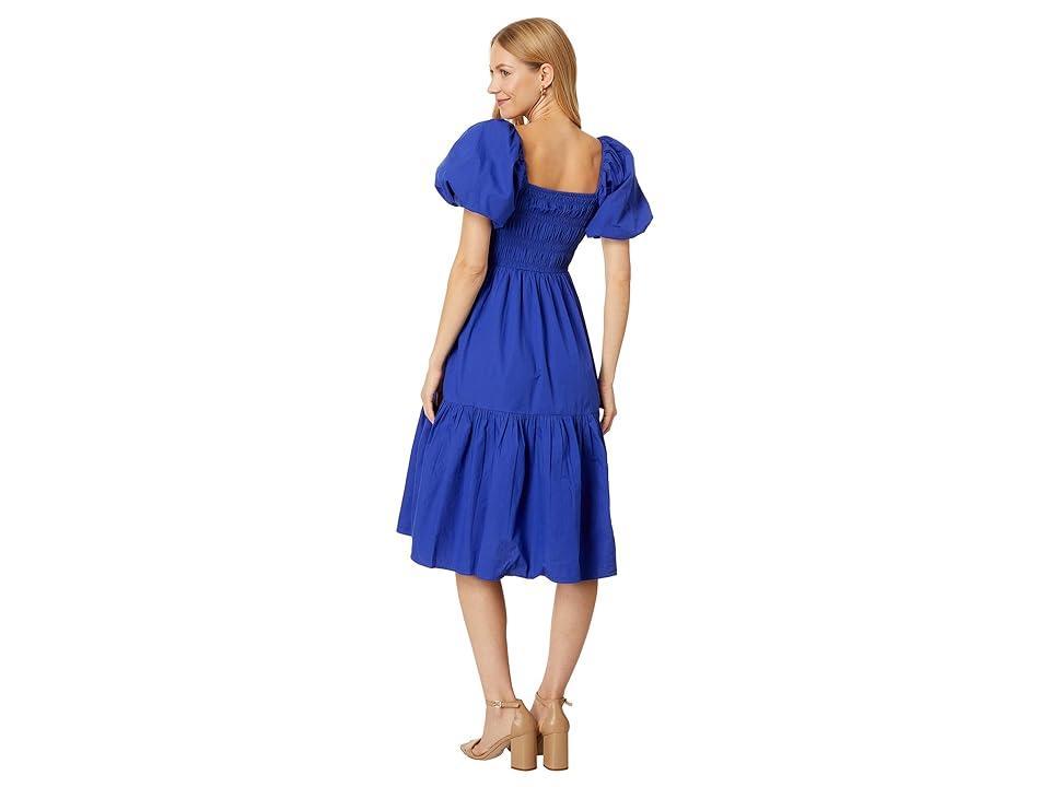 Vince Camuto Smocked Puff Sleeve Flounce Midi (Porcelain ) Women's Dress Product Image