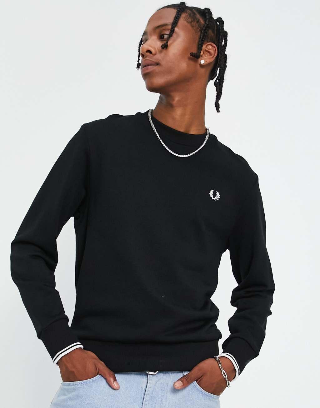 Fred Perry crew neck sweat in black Product Image