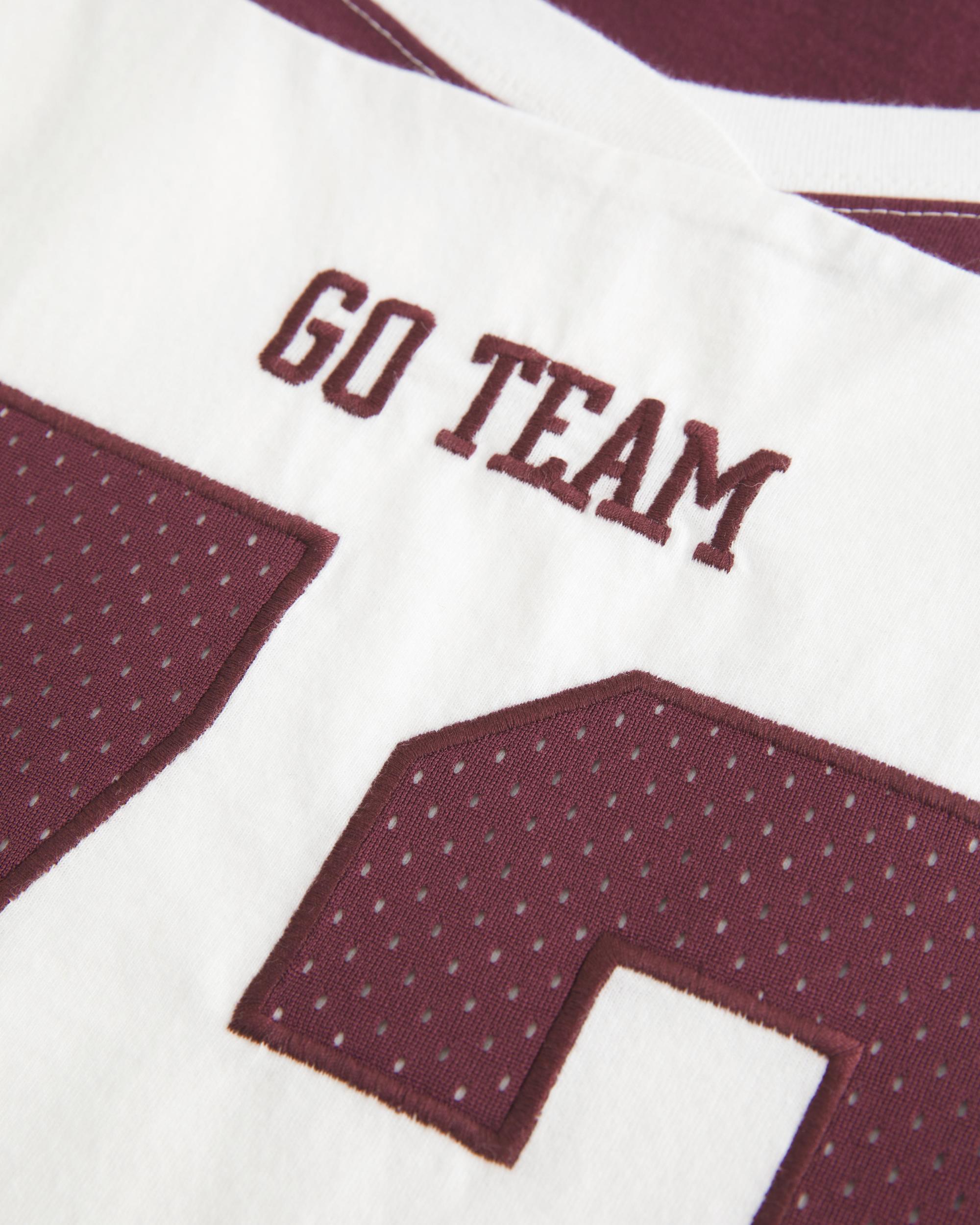 Oversized Off-the-Shoulder Football Graphic Jersey Product Image