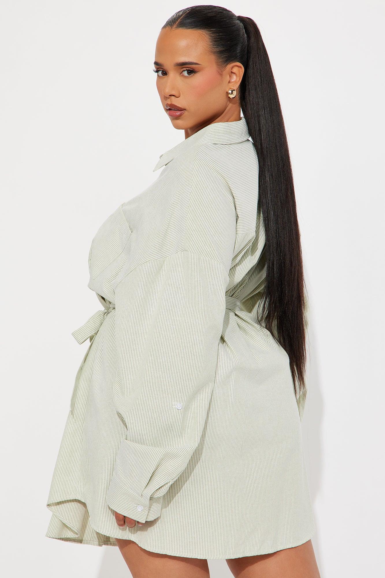 Morgan Pinstripe Shirt Mini Dress - Olive/combo Product Image